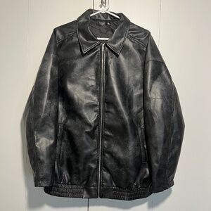 Oversized Faux-Leather Bomber Jacket